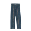 High Street Fashion Brand Long Zipper Vibe Style Deconstructed Washed Distressed Jeans