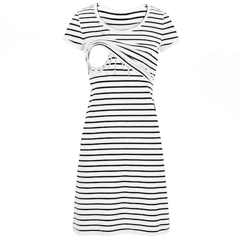 Multifunctional Breastfeeding Maternity Wear Striped Short-sleeved Breastfeeding Wear