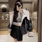 Maillard Lapel Short PU Stitching Loose Thick New Down Jacket