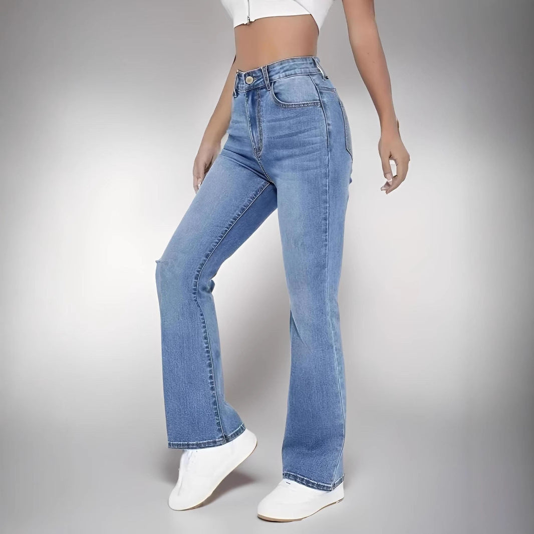 European And American Style Women Skinny Light Blue Jeans For Women Slim-fit Figure Flattering Pants Trendy