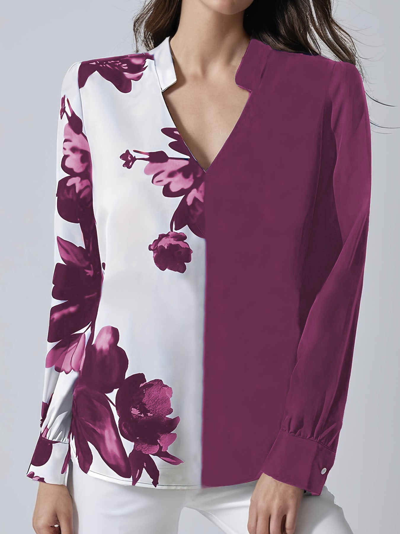 Printed Blouse V-neck Long Sleeve Women's Blouse