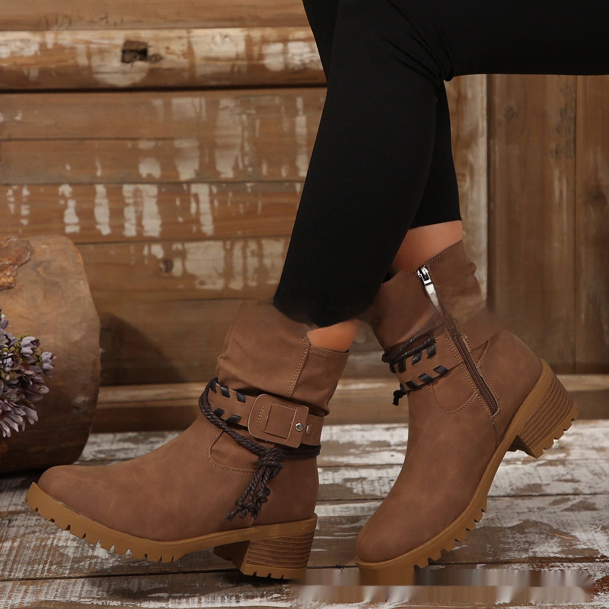 Belt Buckle Women's Ankle Boots Elastic Band