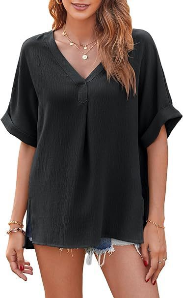 Spring And Summer Solid Color Short Sleeve Loose Blouse